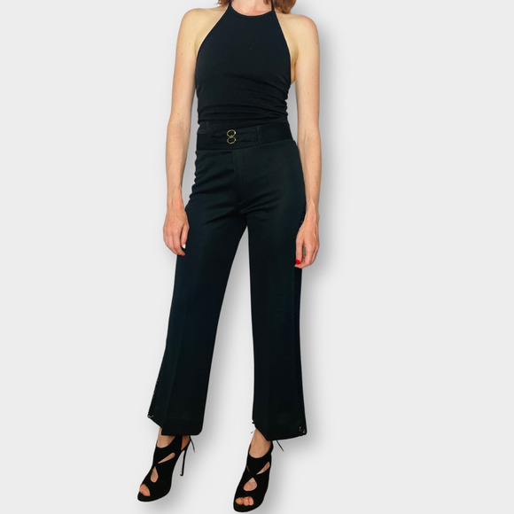 70s Black Flare Pants with Sheer Lace Panels - Picture 4 of 5